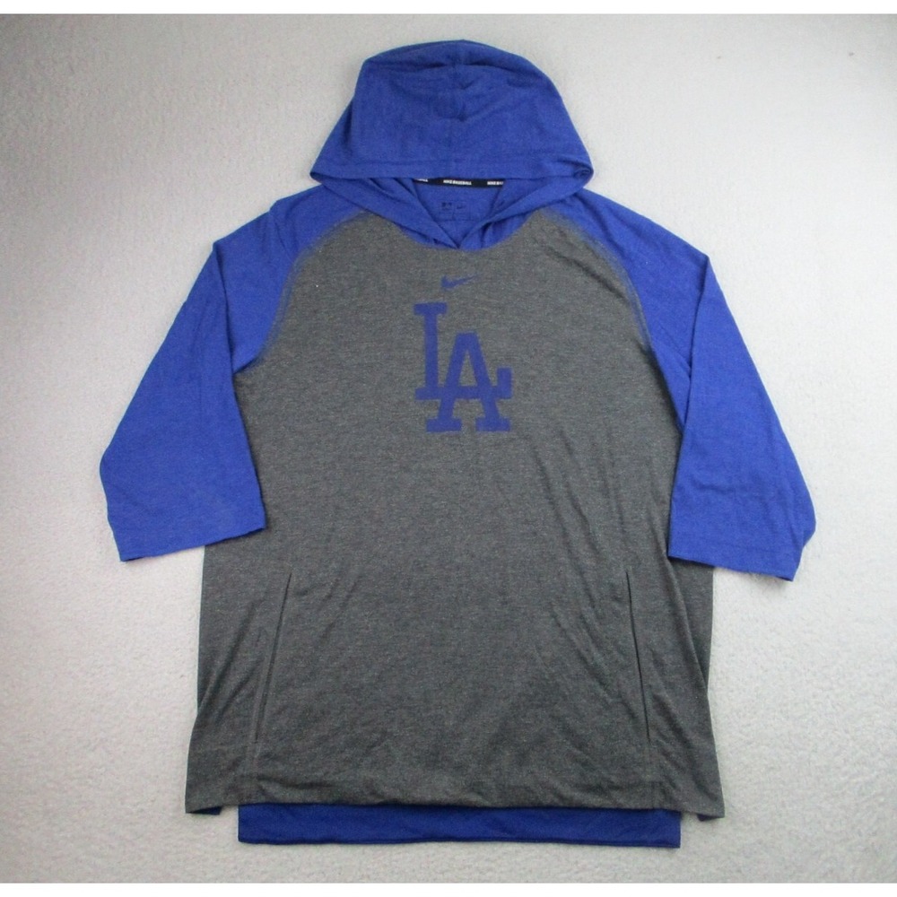 Nike Los Angeles Dodgers‎ Hoodie Mens L Royal Authentic Gray Blue 3/4 Sleeve MLB